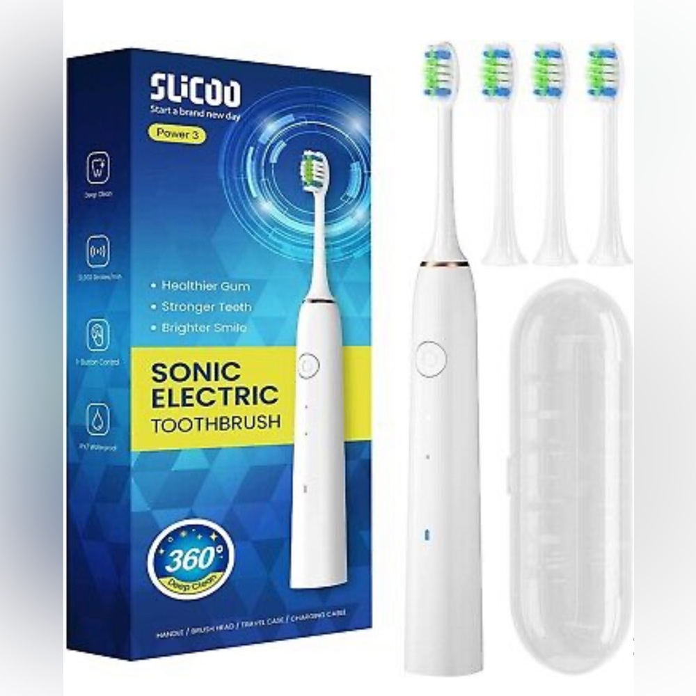 NEW Slicoo Rechargeable Sonic Electric Toothbrush, comes with 4 toothbrush heads
